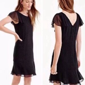 J.Crew Black Silk Ruffle Clip Dot Dress - Size 4 - Textured LBD